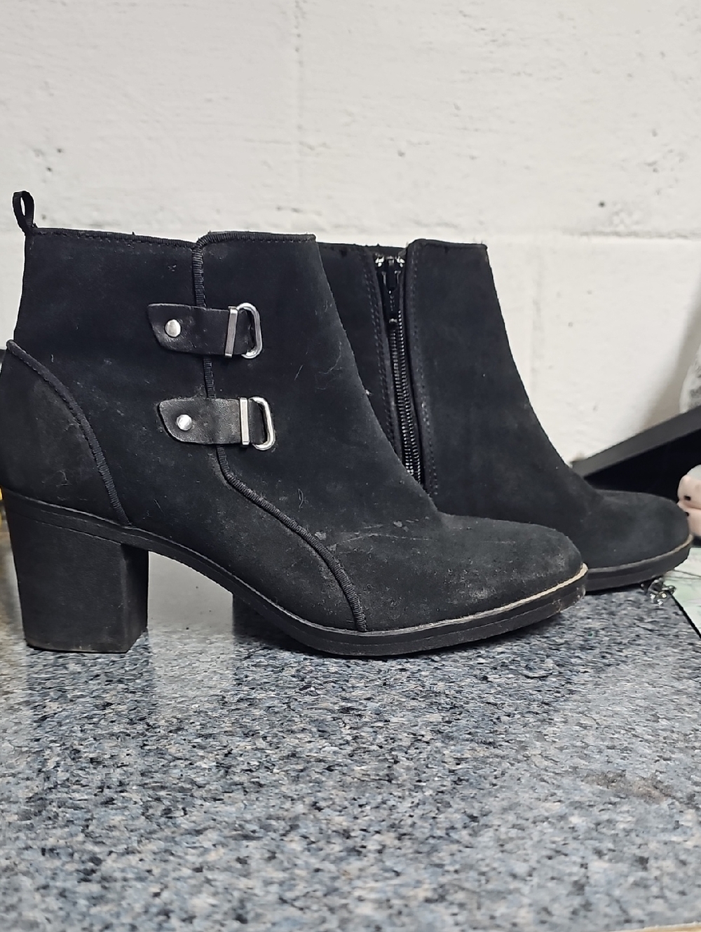 Clarks Black Suede Buckle Ankle Heeled Boots (T1 MB)